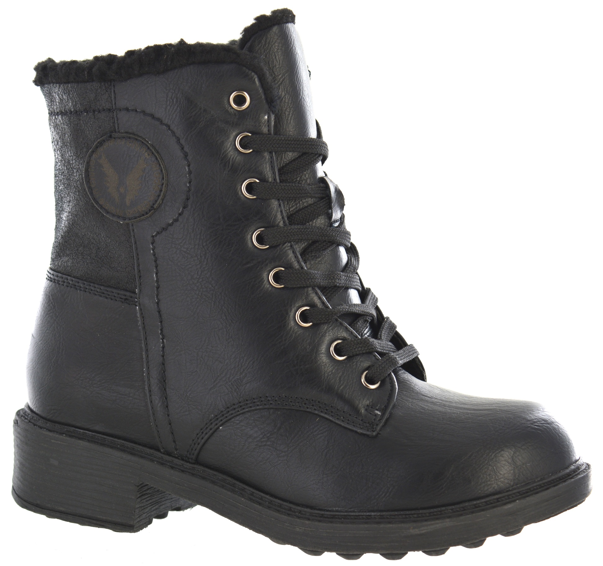 LADIES WOMENS MILITARY ARMY FLAT ANKLE GRIP SOLE LACE UP COMBAT BIKER